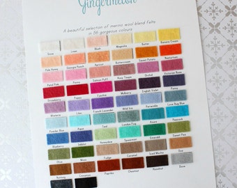 Gingermelon Merino Wool Blend Felt Colour Swatch Card