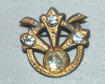 Vintage / Victorian / Antique / C Clasp / Brooch / Rhinestones / Pin / old / jewelry / jewellery