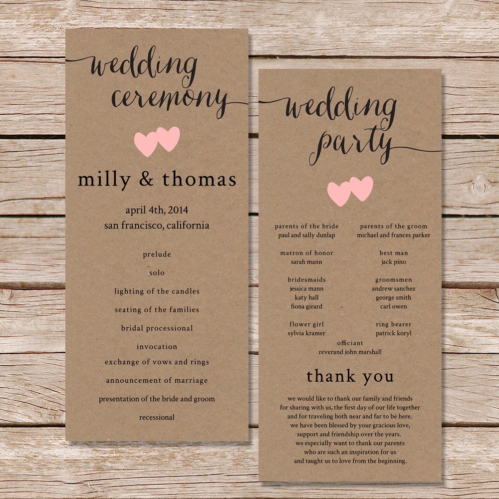 rustic wedding program / fall wedding program / printable file