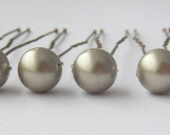 Platinum Bridal Hair Pins, Wedding Hair Pins, Pearl Bobby Pins, Swarovski Hair Pins, Single Pearl Hair Pins - Set of 6 Hair Pins 8mm