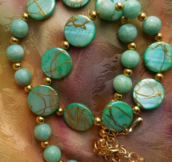 Gold accents on mint fresh necklace by WintersDesigns on Etsy
