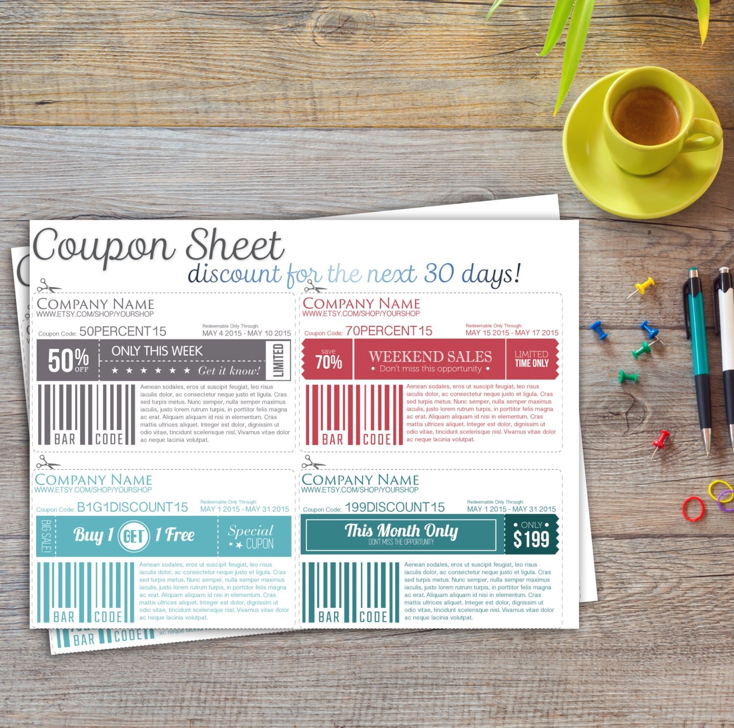 Monthly Discount Coupons sheet Printable Editable