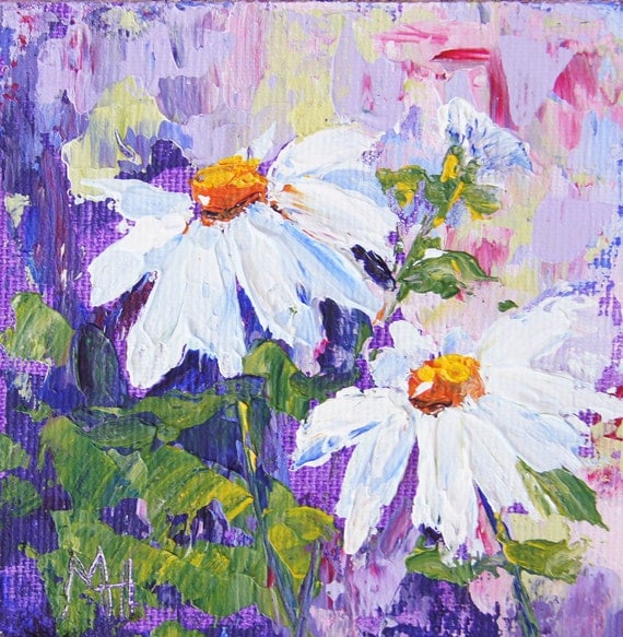 Impressionist floral painting Spring Daisies by Marion