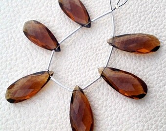2 Matched Pairs, AMAZING BRAND New, Superb Amazing, 25mm Long, BEER Quartz Elongated Faceted Pear pair.Low Price