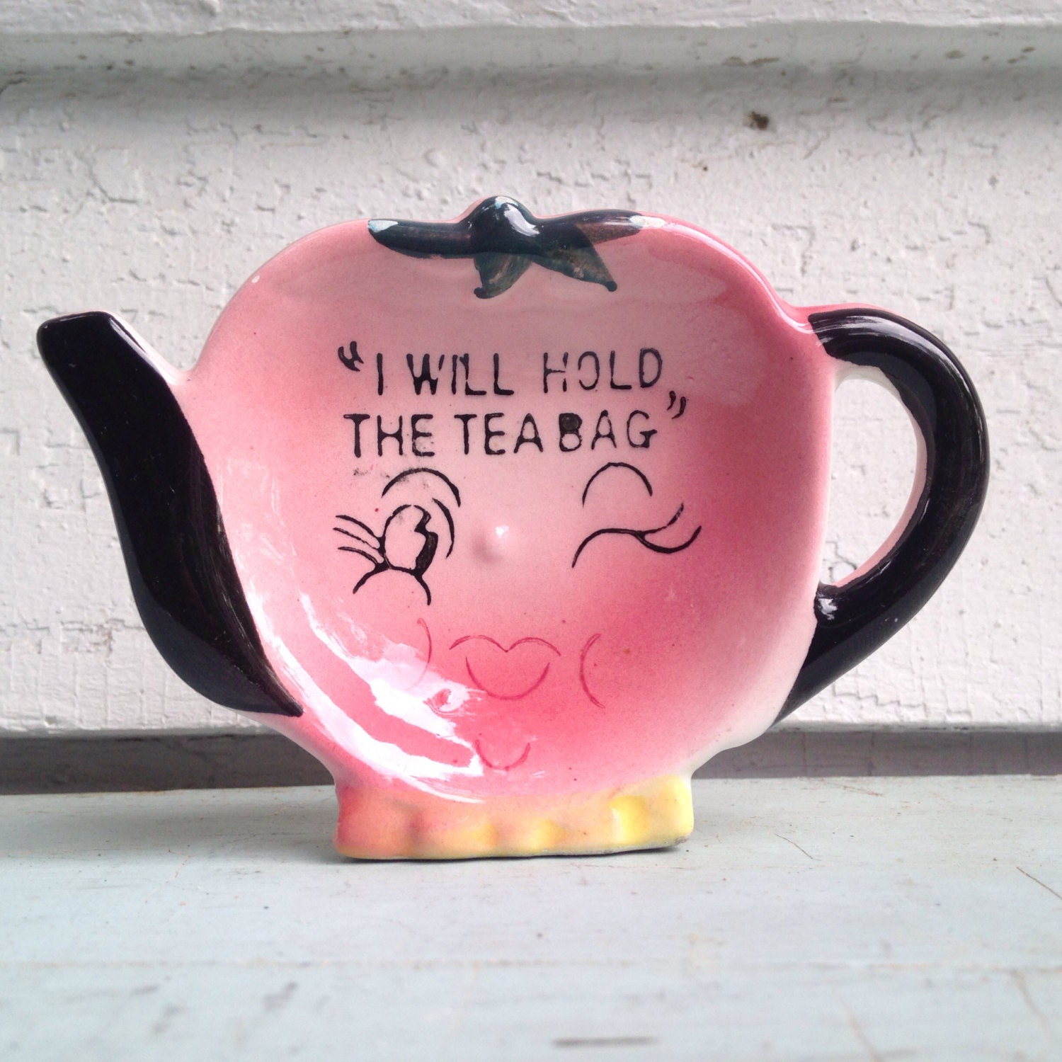 vintage 1960s ceramic TEA BAG Holders set 3 of Happy