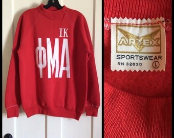 Vintage 1960s College Fraternity Phi Mu Alpha Sweatshirt size Large Greek Fuzzy Letters Overstitch