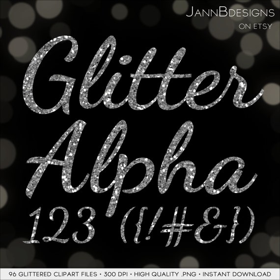 Silver Glitter Alphabet Clipart Instant Download