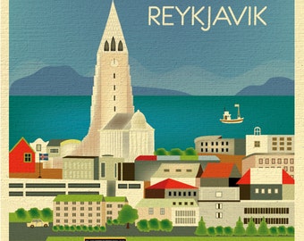 Reykjavik Skyline Art Print, Iceland Vertical print, Iceland Art, Reykjavik Wall Art, Iceland Print, Loose Petals City Print style E8-O-REY