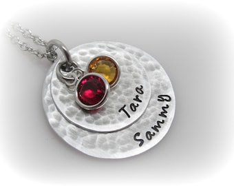 Hand Stamped Jewelry 2 Names Necklace Personalized Jewelry Mother's Necklace Birthstone Jewelry Personalized Mom Necklace