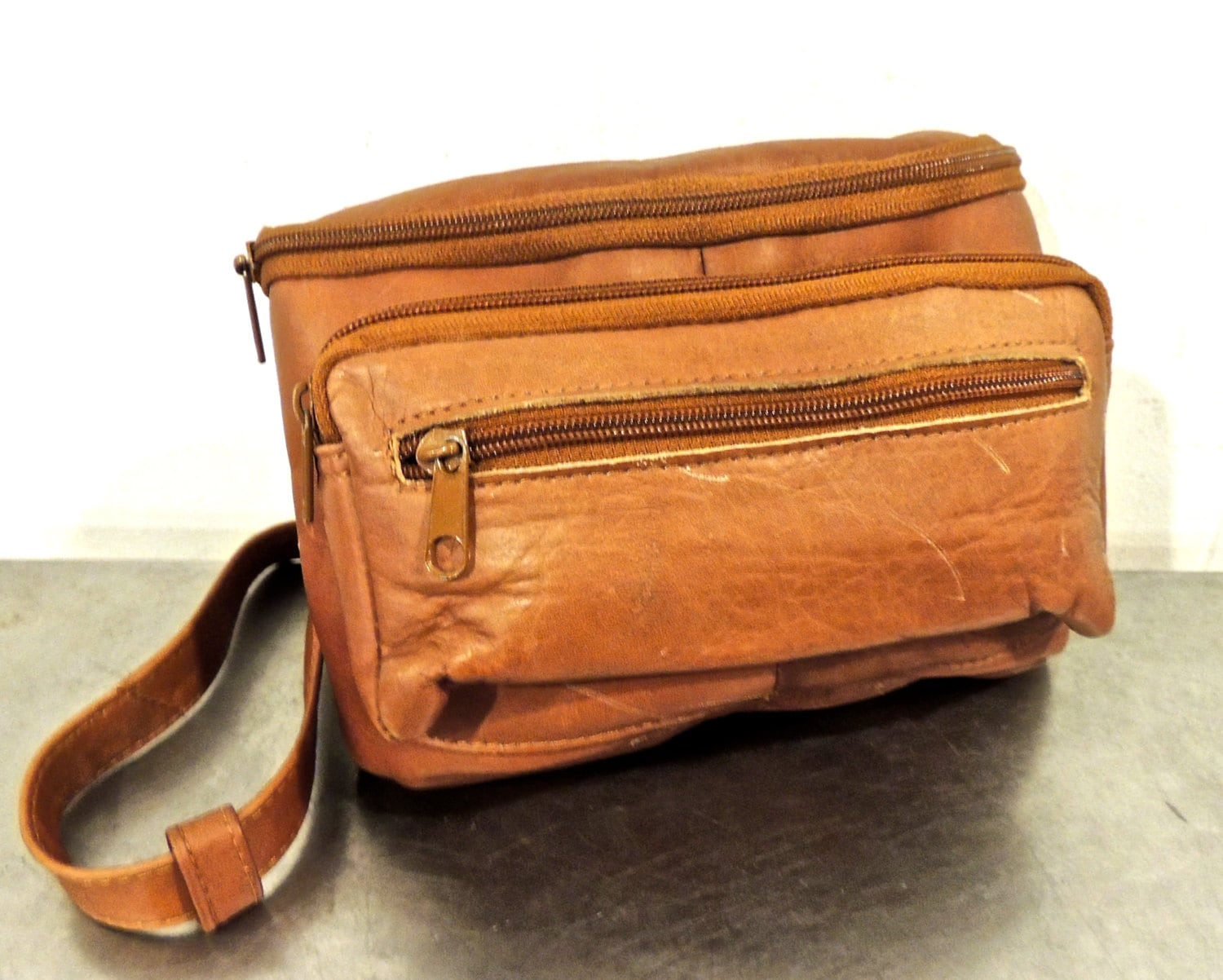 vintage fanny pack early 90s caramel leather fanny pack by mkmack