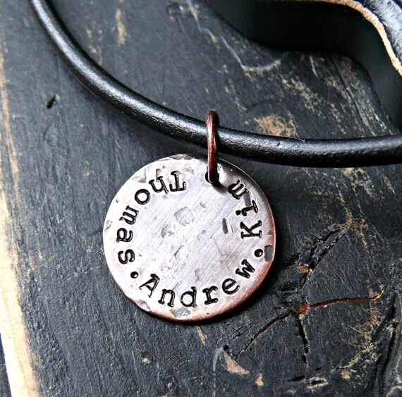 Rustic Textured Mens Custom Necklace Personalized Fathers