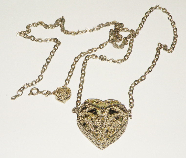 Silver Filligree Heart Shaped Locket Necklace Watch – Haute Juice