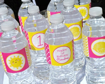 Lemonade and Sunshine Water Bottle Labels - Birthday Party Drink Labels - You Are My Sunshine - Pink Lemonade Party Decorations - Set of 10