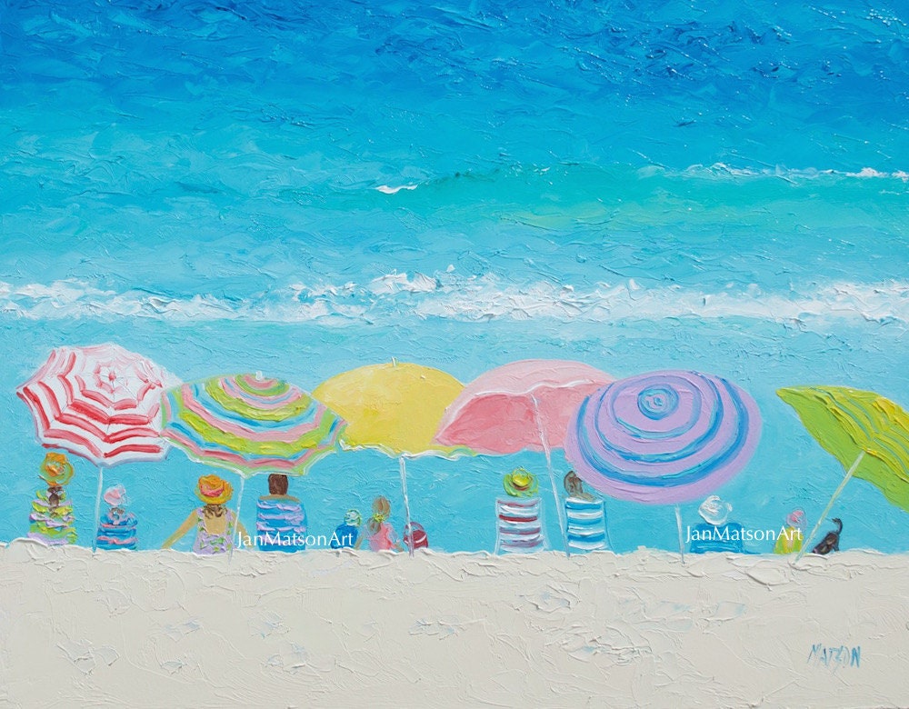 Beach Painting Framed Beach Art Beach Umbrellas Seascape