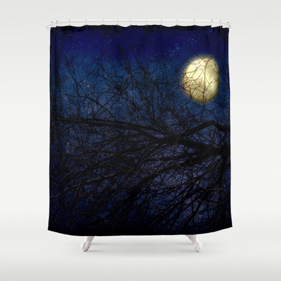 Curtain Blue Moon photography home decor photograph Royal Navy Blue 