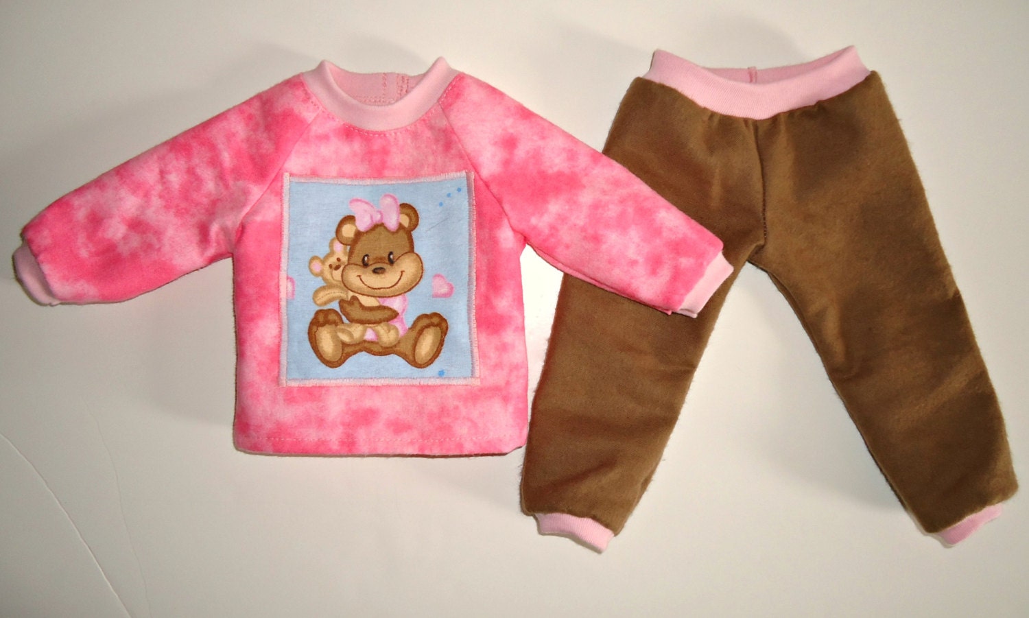 Teddy Bear Pajamas 18 inch Doll Pajamas Pink Brown by apriljunebug