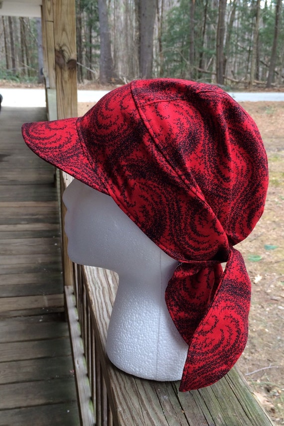 Skull cap with visor tie back hat bandana with a visor doo