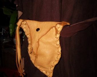 SALE Hand Laced Deerskin Belt Pouch Whimsical Elfish Woodsy