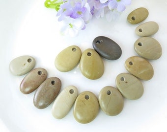 Bulk Top Drilled Beach Stones 14 pcs Jewelry Supplies Eco Friendly Medium Beads Beach Pebbles for Crafts DIY Mobile Bracelet Earrings Pairs