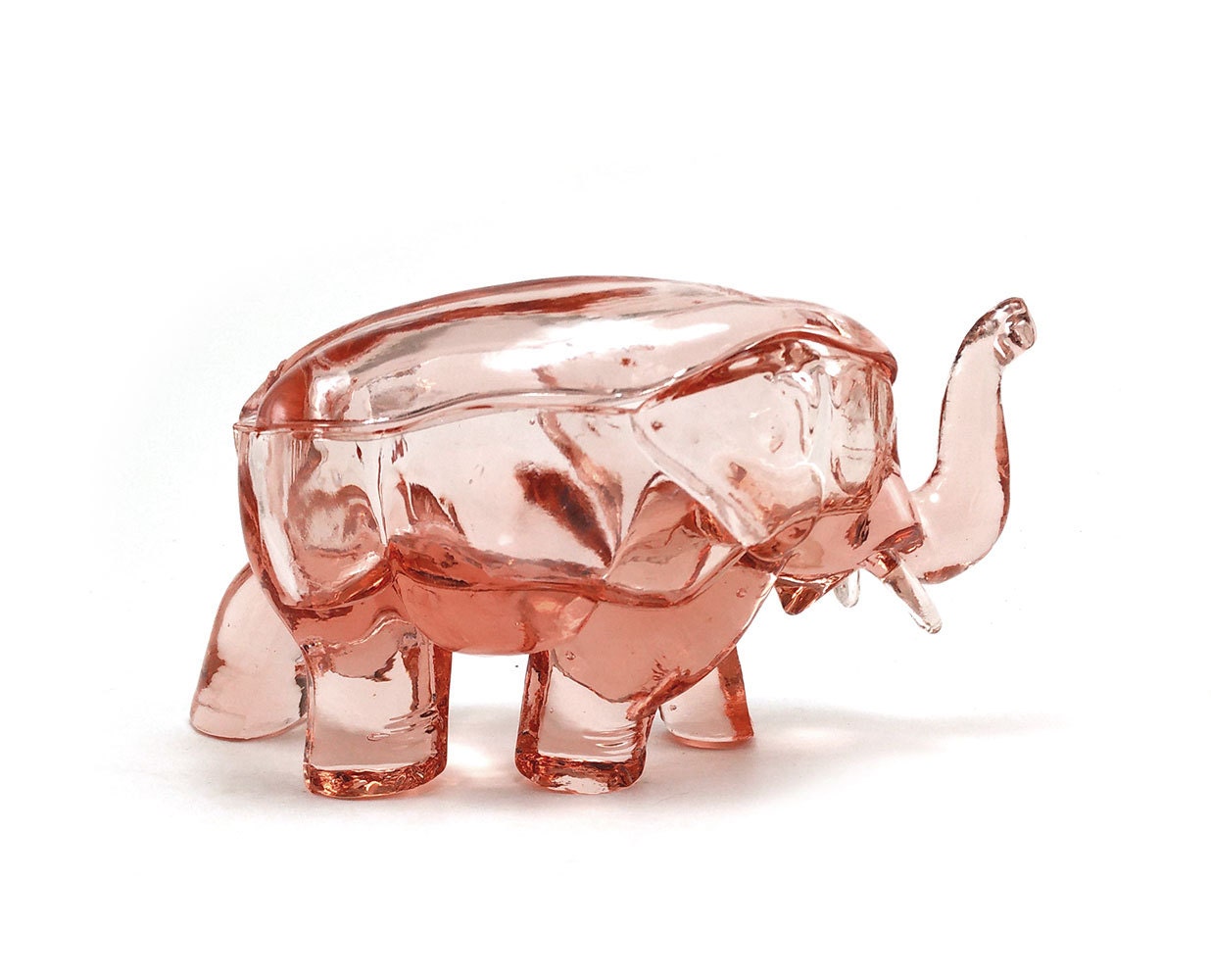 Vintage pink elephant glass dish with lid by Reconstitutions