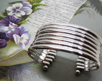 Wide 7 Band Sterling Silver Cuff Bracelet 925 MD33
