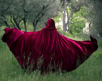 Red Riding Hood stretch Velvet Cape Costume Cape Fairytale Fantasy Cloak in Red ON SALE