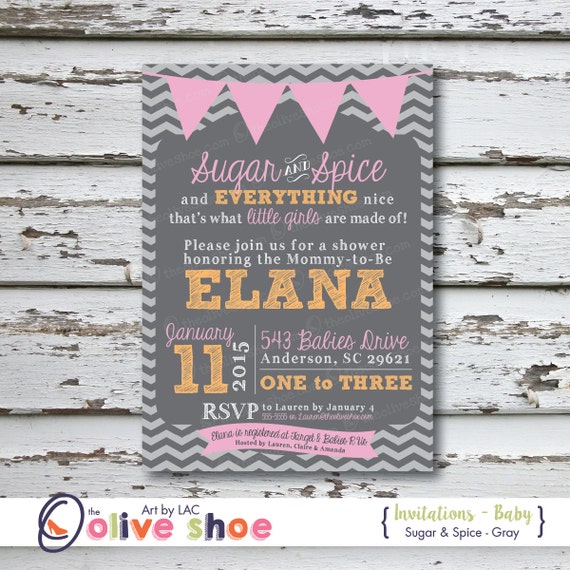 Pink Gray and Yellow Chevron Baby Girl Shower Invitation