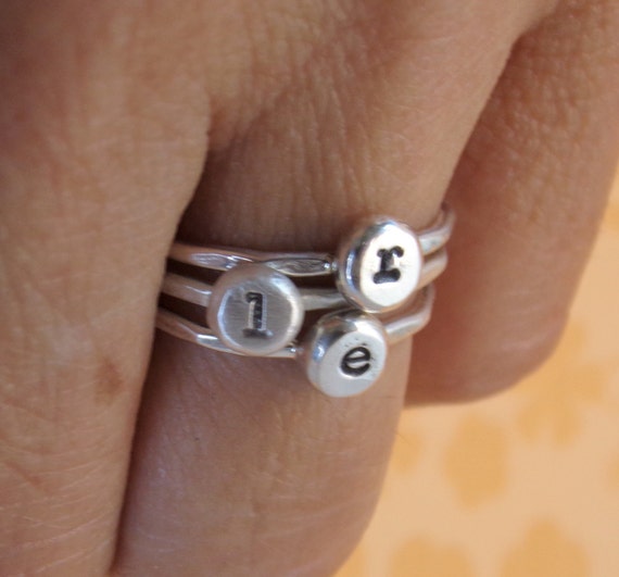Fine Silver Initial Dot Stacking Ring Smooth or by tsojewelry