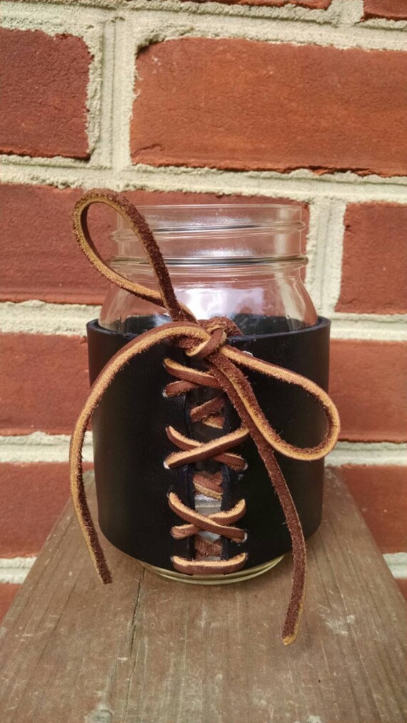 Leather Beer Koozie With 16oz Jar
