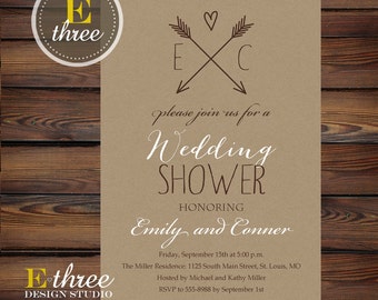 Rustic Couples Wedding Shower Invitation - Kraft Paper and Arrows Bridal Shower - Neutral Wedding Shower Invite #1054