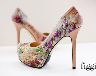 CUSTOM Hand-Painted Wedding Shoes, Fairy Tale Castle and Easter Themed