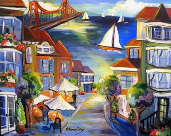 San Francisco City Landscape Original Painting 16 x 20 Art by Elaine Cory