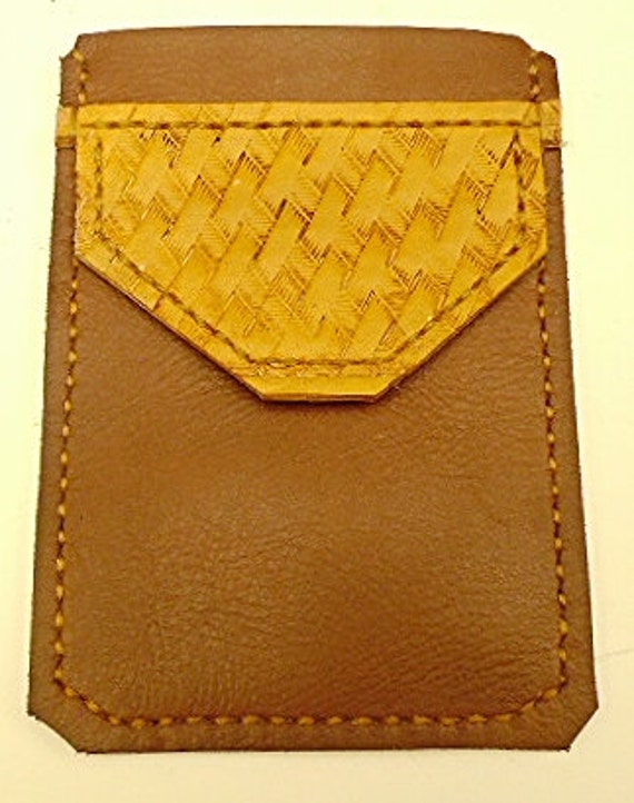 Brown vintage Leather Pocket Protector sleeve carved
