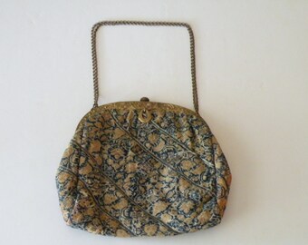 On Sale Antique French Tapestry brass frame purse handbag