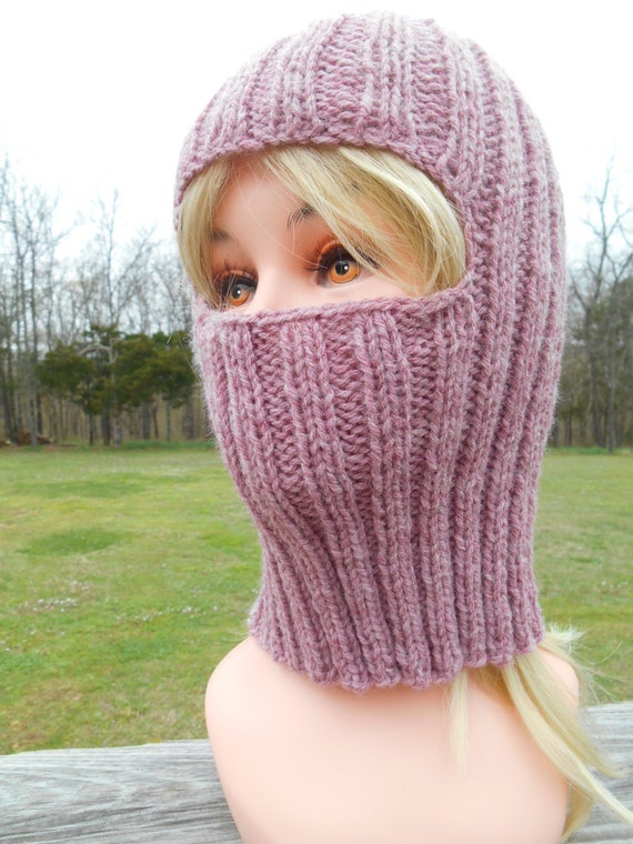 Balaclava Womens Ski Mask Rose Heather Wool Blend Yarn