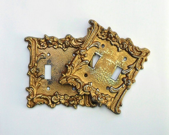 Double Light Switch Plate Covers Ornate Gold Tone on Brass Double ...