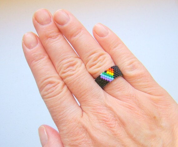 Download Beaded Heart Ring Seed Bead Ring Rainbow Heart by ElephantBeads