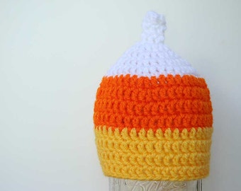 Newborn Candy Corn Hat, crochet photo prop, baby halloween hat, costume hat, white orange and yellow, Newborn costume sizes up to 12 months