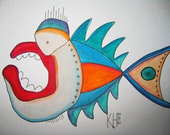Fish Watercolor J1, Original Watercolor Painting, by Fig Jam Studio