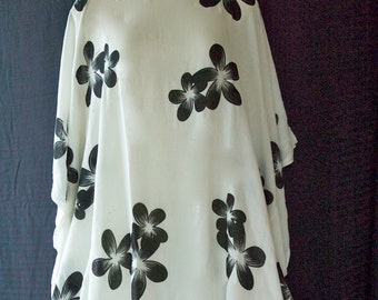 Poncho, Caftan, Bathing Suit Cover Up, Maternity Top ~ White Plumeria