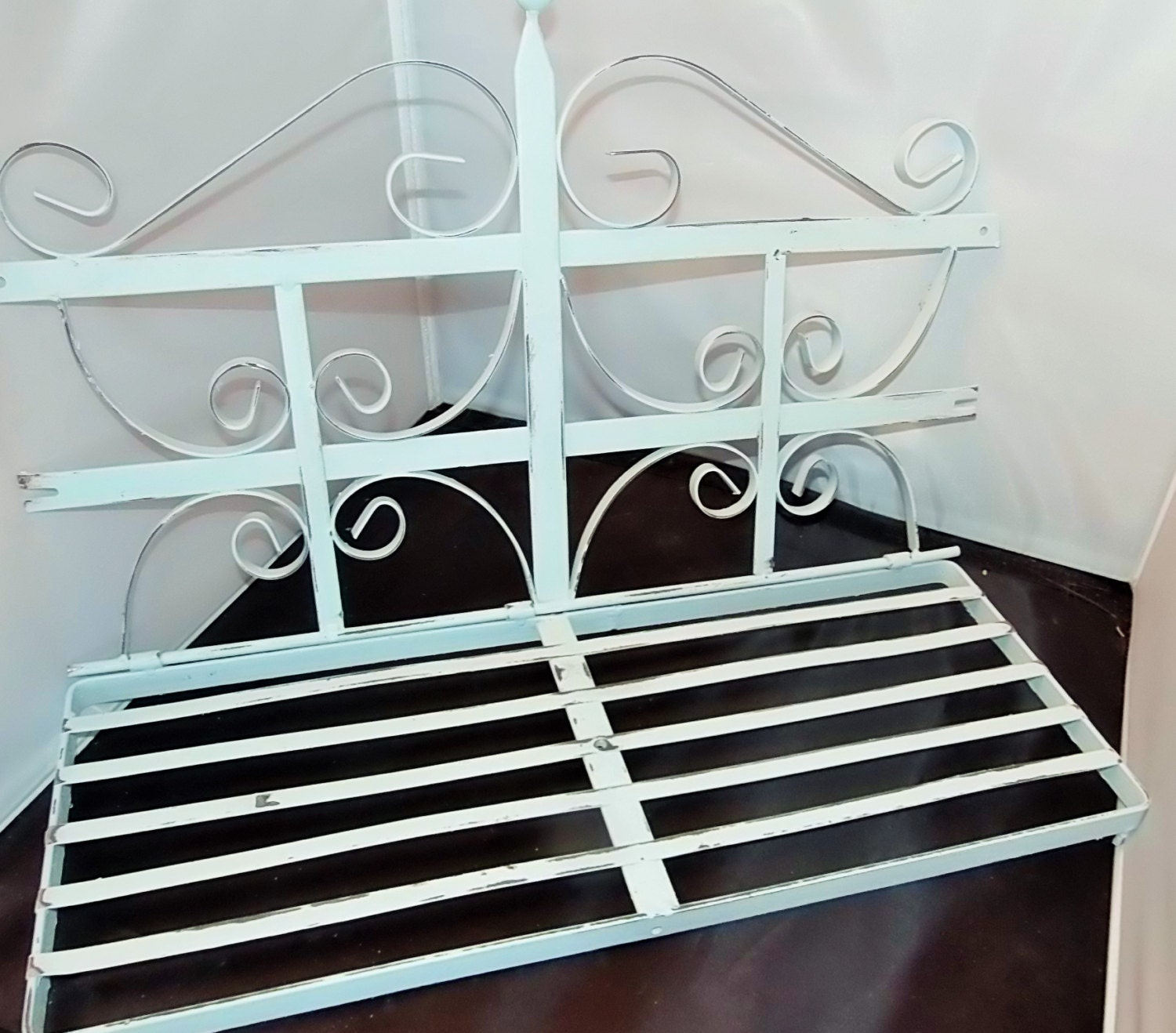 Ornate Metal Shabby Chic Shelf Blue Scroll Shelf Distressed