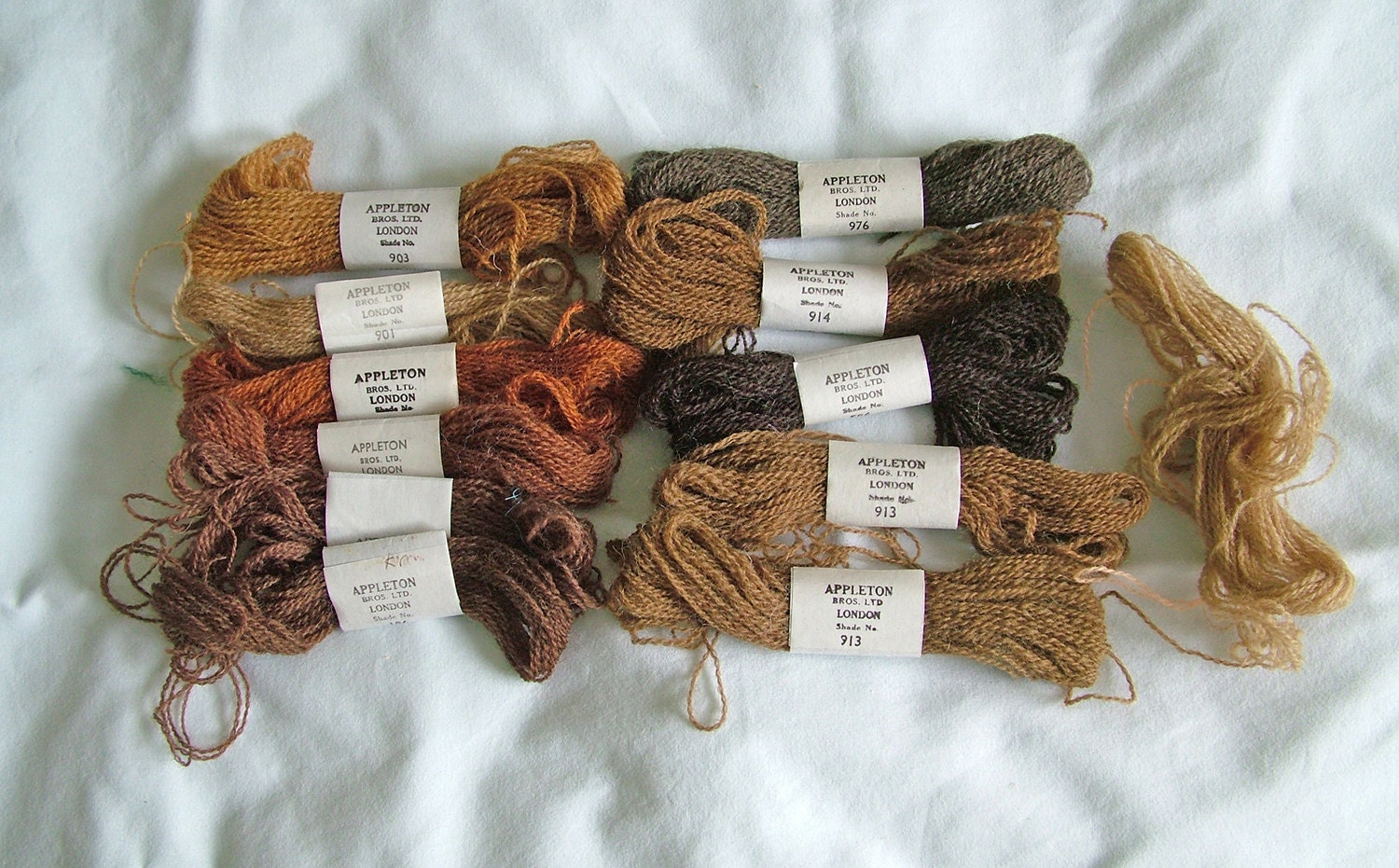Crewel wool Appleton fine tapestry yarn in 10 assorted brown