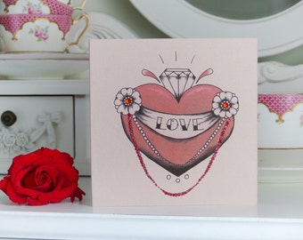 Tattoo Style Diamond Heart Valentine Card