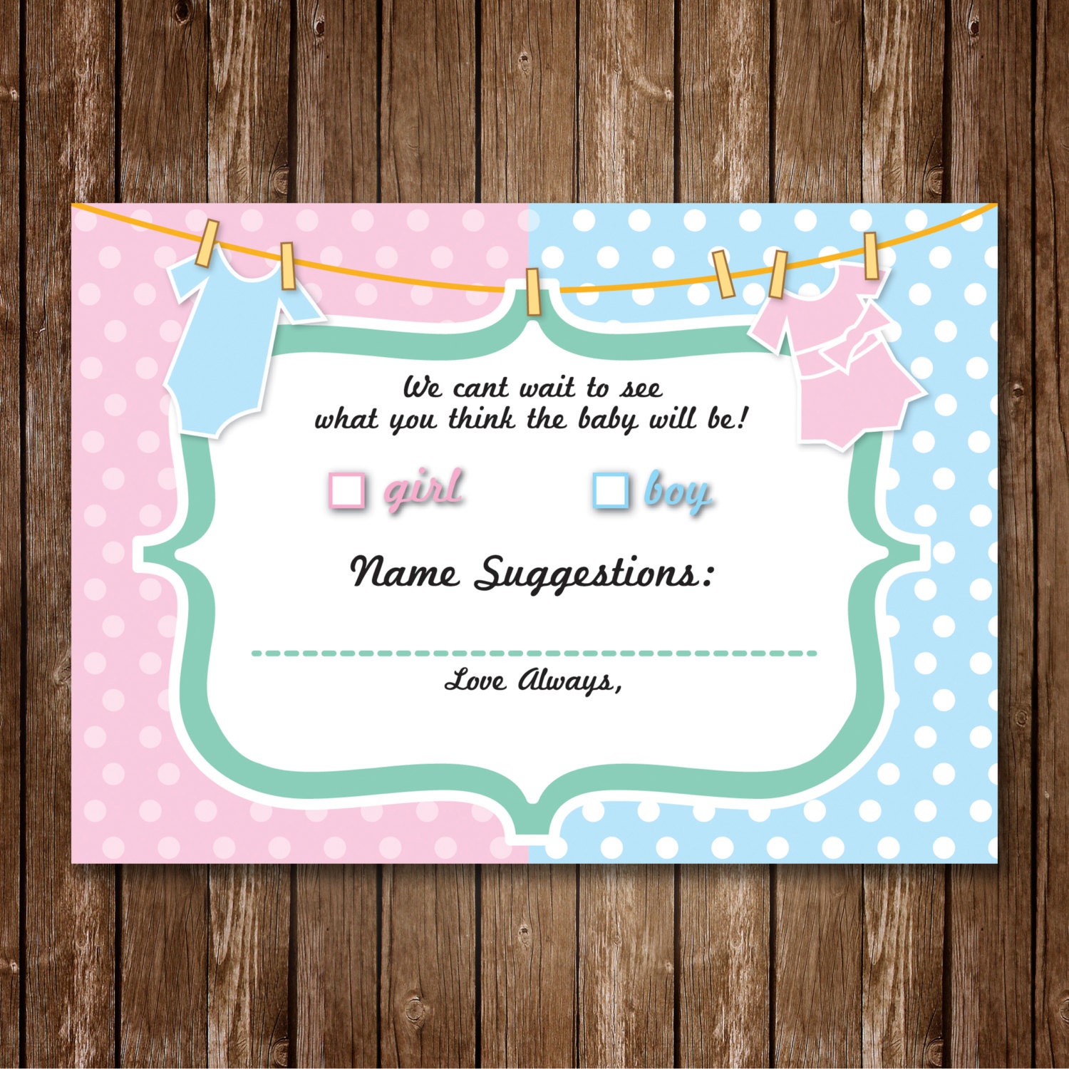 prediction cards gender reveal partybaby by artandheartprints