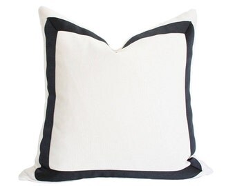 Solid White with Grosgrain Ribbon Border Pillow Cover - Made-to-Order