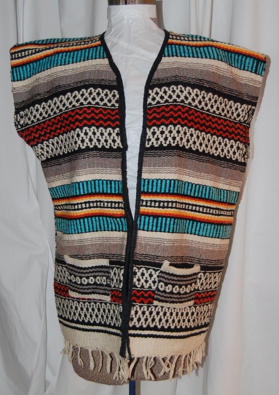 vintage hippie vest Mexican blanket vest baja vest 60s