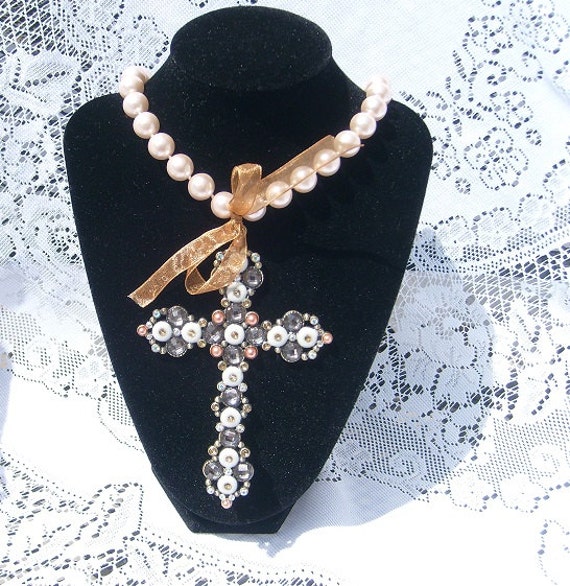 Pearl Cross Necklace By Romanticjewelryboxes On Etsy 9020