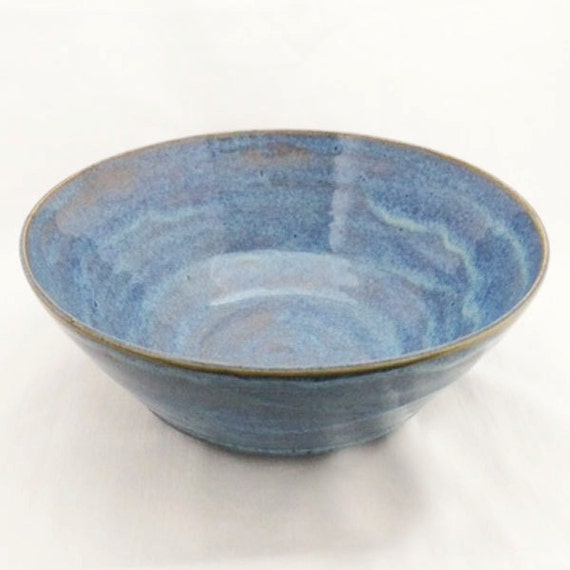 Blue Ceramic Bowl Blue Salad Bowl Blue Serving by Juliesceramics