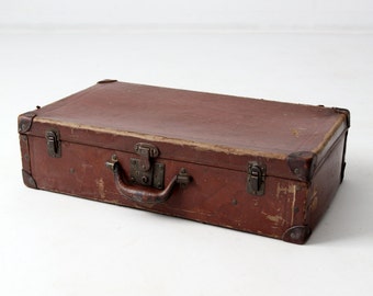 antique suitcase, 1900s brown luggage, hard board suitcase