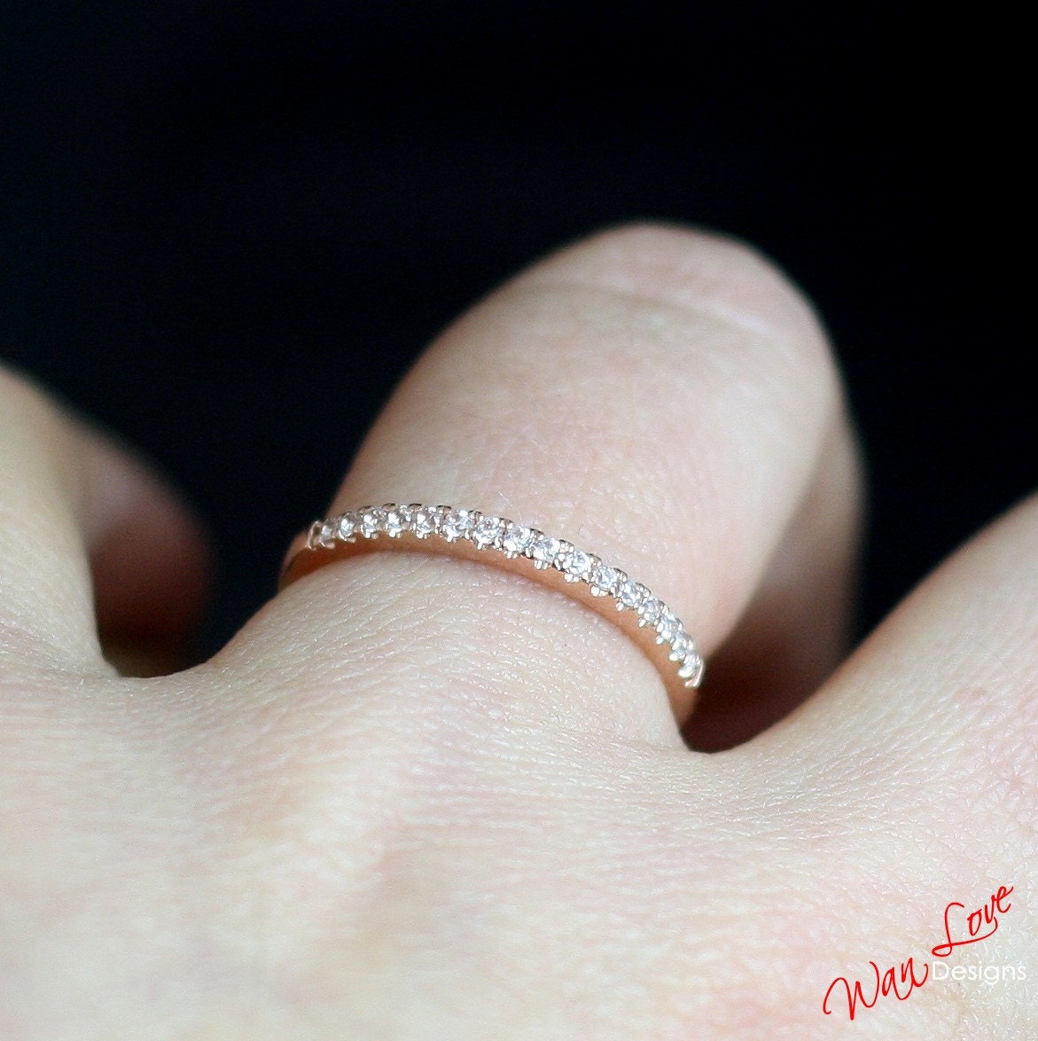 Thin Diamond Half Eternity Stackable Wedding Band Ring 14k 18k